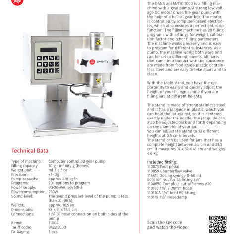 Swienty DANA api MATIC 1000 Honey Filling Bottling Machine with Stand and Switch