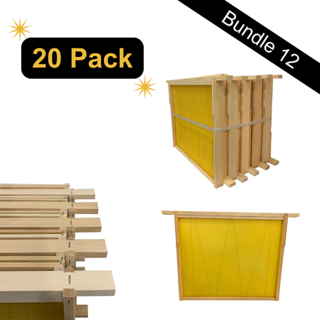Bundle 12 - 20 x Fully Assembled 14x12 Frames with Beeswax Wired Foundation