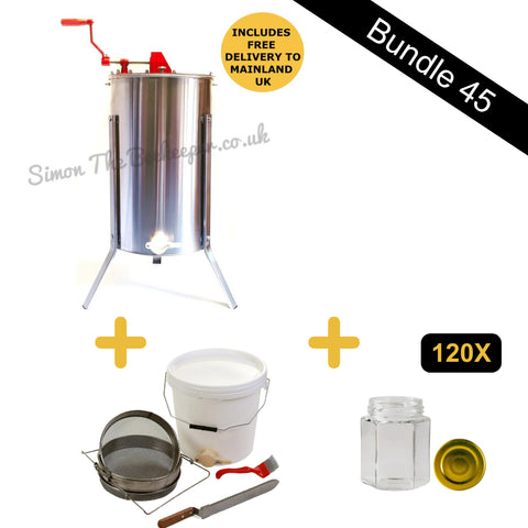 Bundle 45 - 3 Frame Manual Honey Extractor + Accessories Kit + 120 x 190ml Glass Jars)
